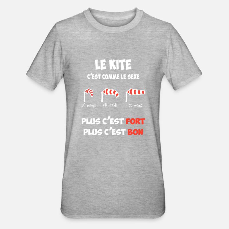 Le kite c'est comme le s***, plus c'est ... - T-shirt polycoton Unisexe - gris chiné