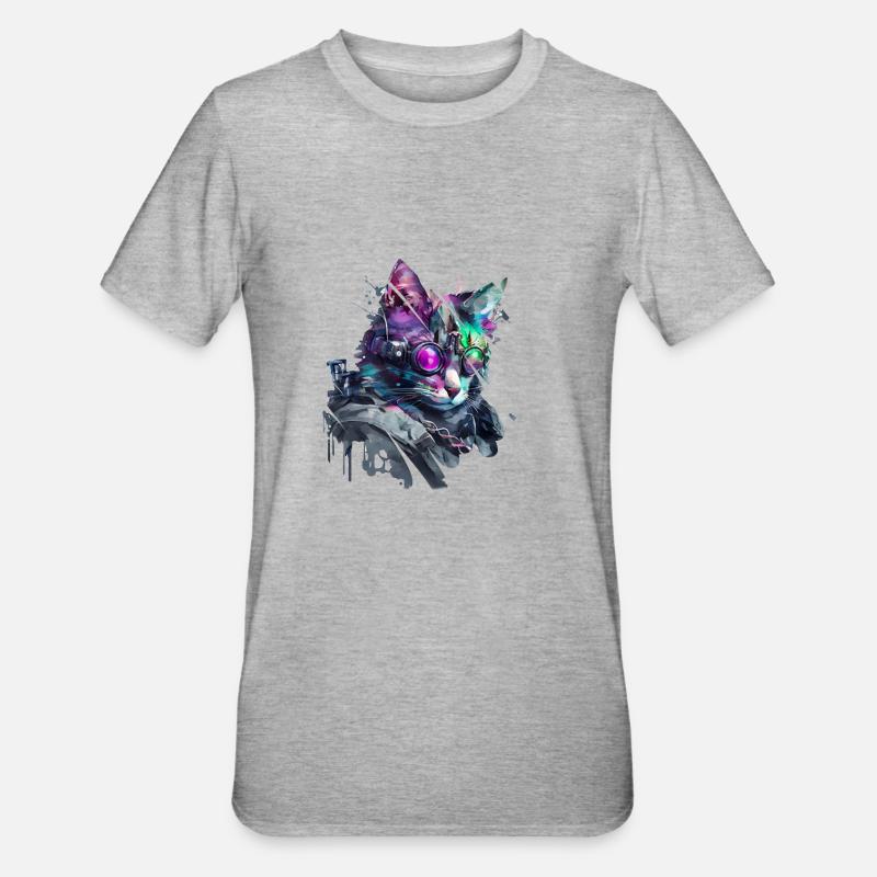 Moderne Katze - Unisex Polycotton T-Shirt - Grau meliert