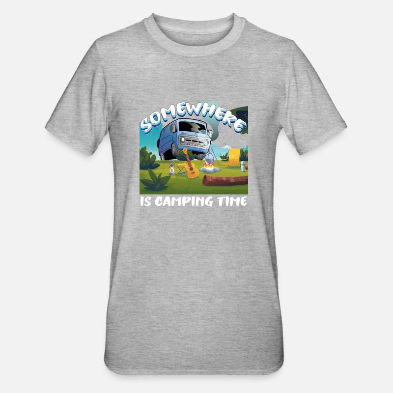 Somewhere is camping time - Unisex Polycotton T-Shirt - heather grey