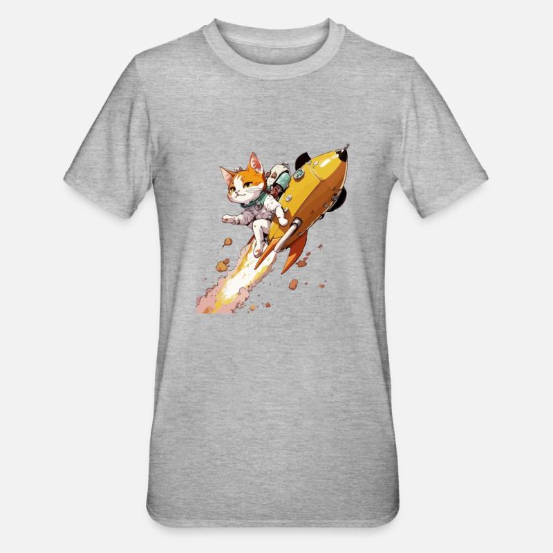 Kriko le chat astronaute - T-shirt polycoton Unisexe - gris chiné