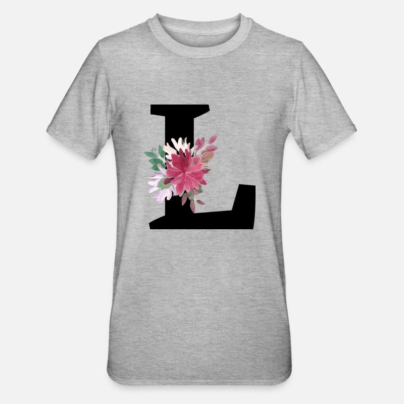 Buchstabe l blumig - Unisex Polycotton T-Shirt - Grau meliert