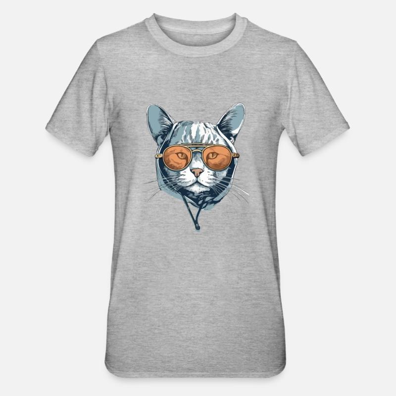 Die Katze mit Brille - Unisex Polycotton T-Shirt - Grau meliert