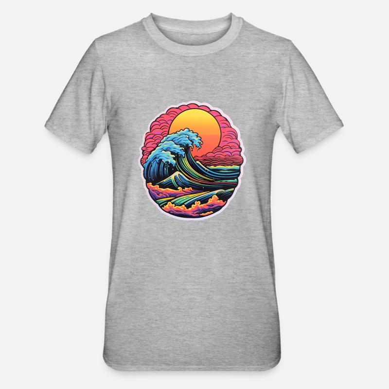 Regenbogen-Welle - Unisex Polycotton T-Shirt - Grau meliert