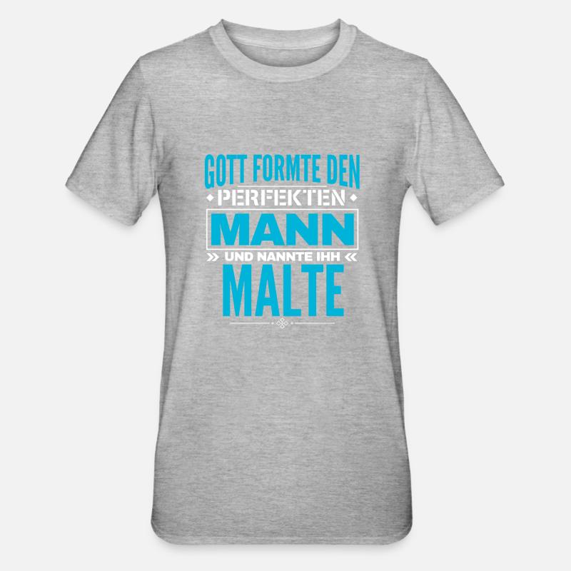 Malte Name Design - Unisex Polycotton T-Shirt - Grau meliert