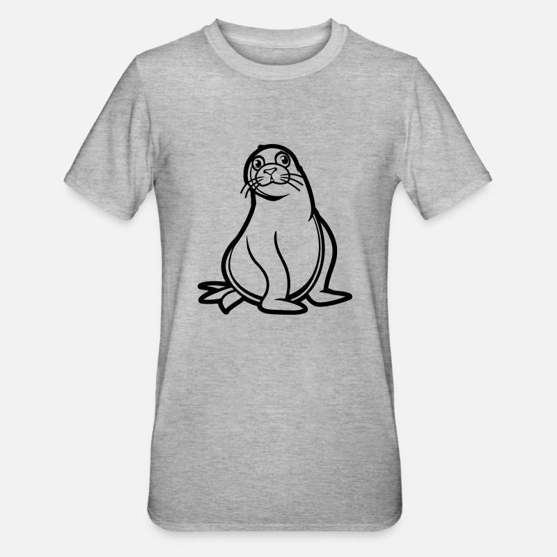 seehund comic - Unisex Polycotton T-Shirt - Grau meliert