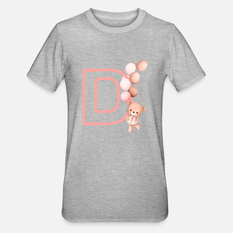 Lettre d rose ours - T-shirt polycoton Unisexe - gris chiné