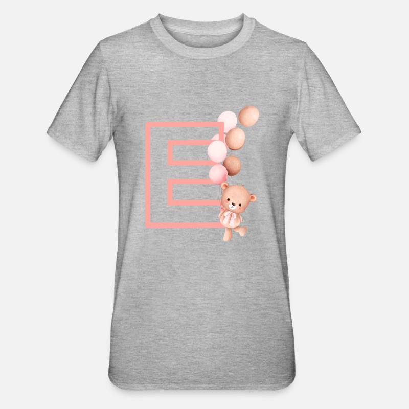 Lettre e rose ours - T-shirt polycoton Unisexe - gris chiné