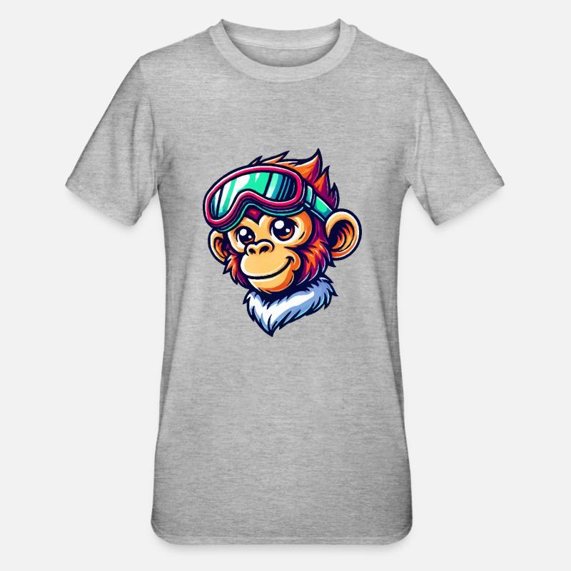 Monkey Ski Goggles Comic - Unisex Polycotton T-Shirt - heather grey