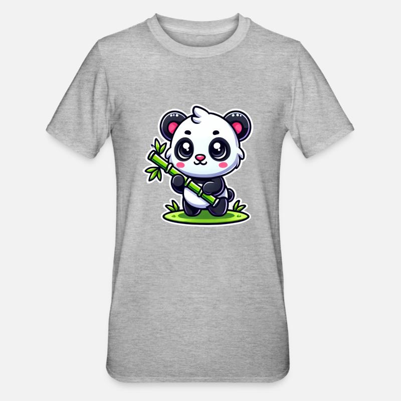 Cute Panda with Bamboo - Unisex Polycotton T-Shirt - heather grey