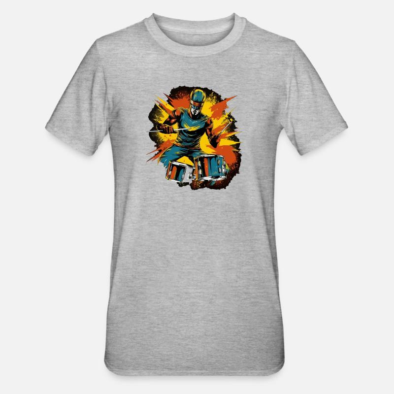 Space Drummer - Unisex Polycotton T-Shirt - Grau meliert