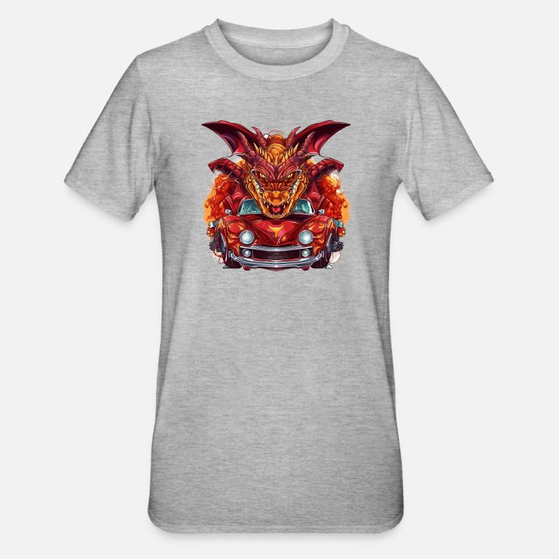 Drachen Auto - Unisex Polycotton T-Shirt - Grau meliert