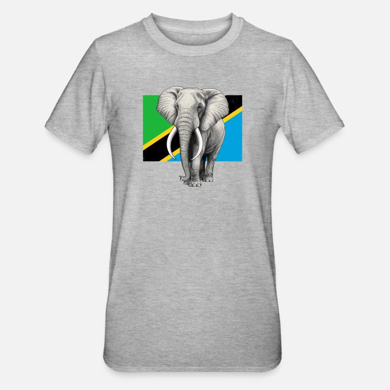 Drapeau éléphant de Tanzanie - T-shirt polycoton Unisexe - gris chiné