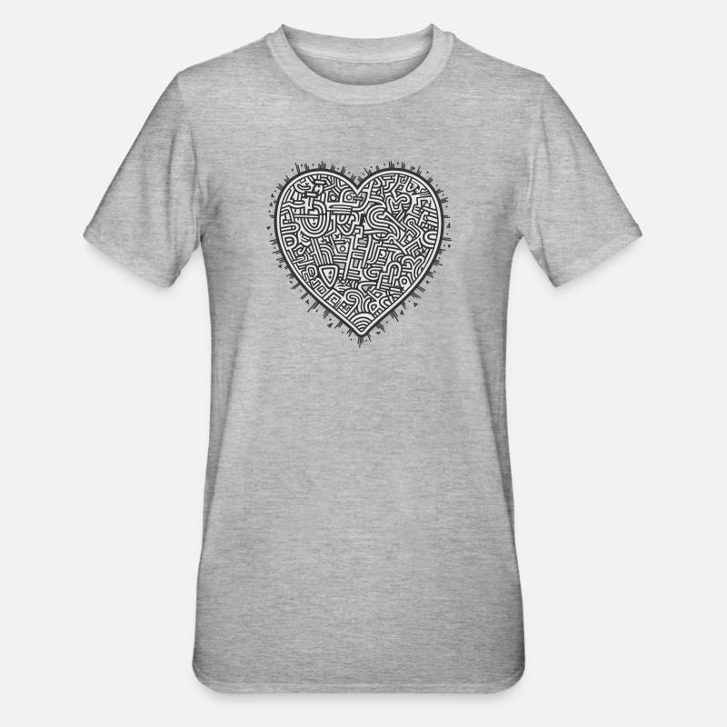 Herz Liebe - Unisex Polycotton T-Shirt - Grau meliert