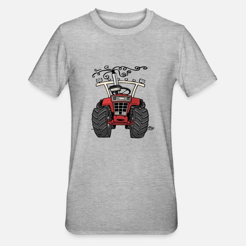 0143 roter Traktor 1255 - Unisex Polycotton T-Shirt - Grau meliert