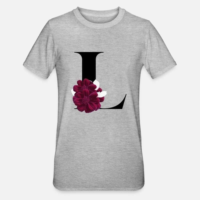 lettre L fleuris - T-shirt polycoton Unisexe - gris chiné