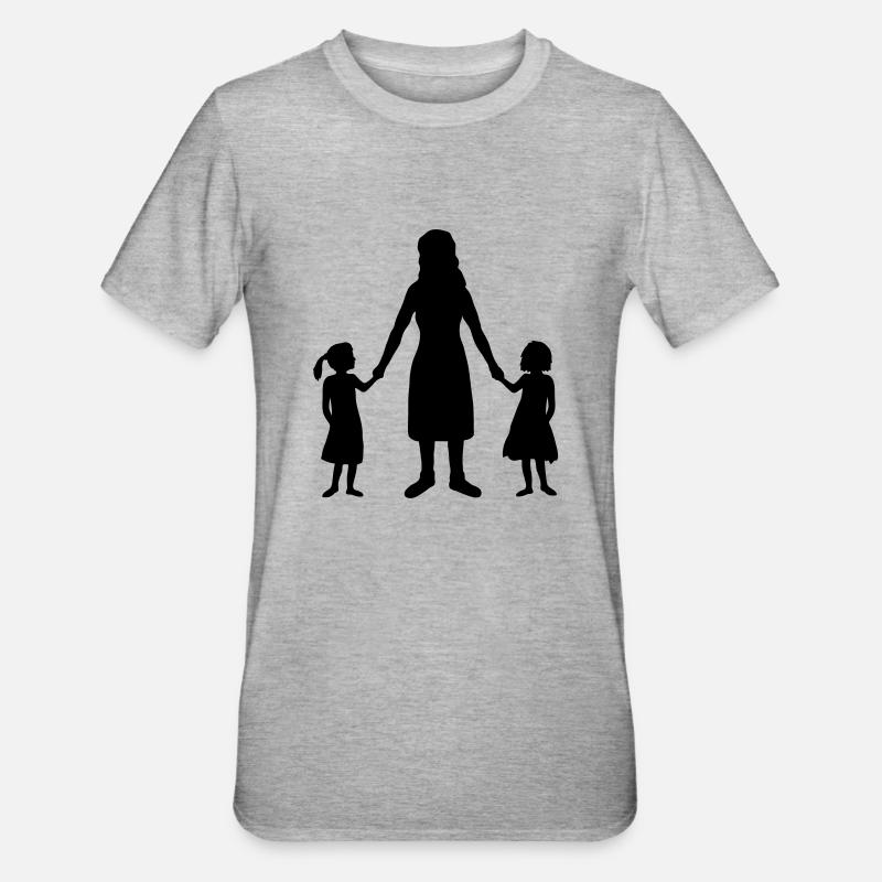 Silhouette 2 Töchter Mutter - Unisex Polycotton T-Shirt - Grau meliert