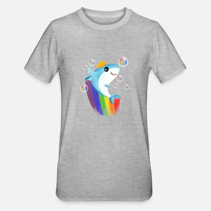 Rainbow Shark - Unisex Polycotton T-Shirt - heather grey