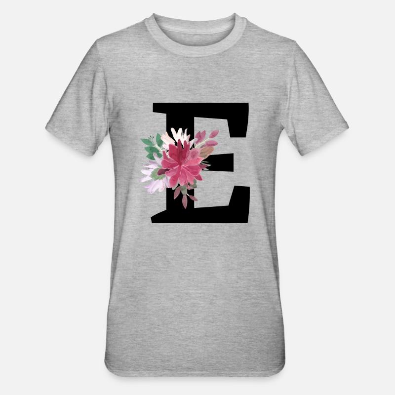 Lettre e floral - T-shirt polycoton Unisexe - gris chiné