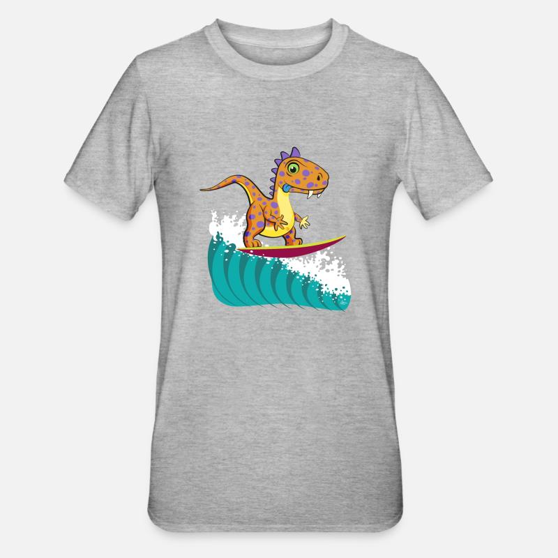 dino surf cool #2 - T-shirt polycoton Unisexe - gris chiné