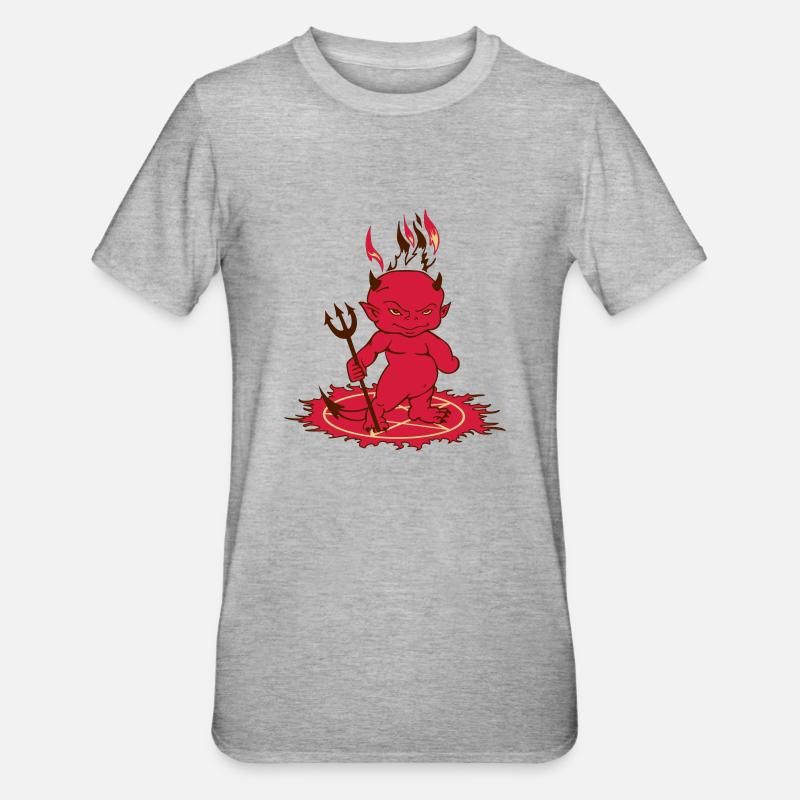 Red Flame Devil - Unisex Polycotton T-Shirt - Grau meliert
