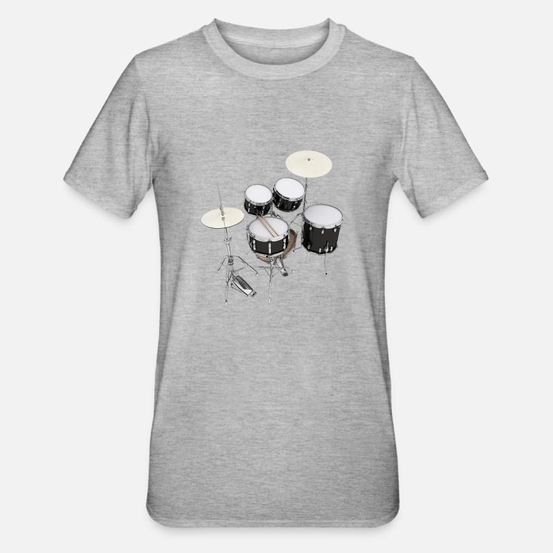 Schlagzeug, Drumset, Drumkit, Drums - Unisex Polycotton T-Shirt - Grau meliert