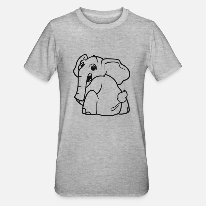 L’éléphant se retourne - surpris, effrayé - T-shirt polycoton Unisexe - gris chiné