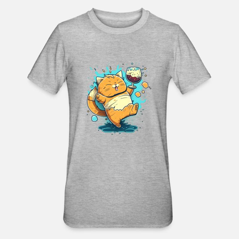 Mignon ivre dessin animé Chat - T-shirt polycoton Unisexe - gris chiné