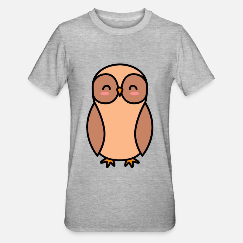 Eule Comic - Unisex Polycotton T-Shirt - Grau meliert