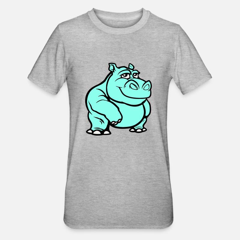 Nilpferd Comic - Unisex Polycotton T-Shirt - Grau meliert