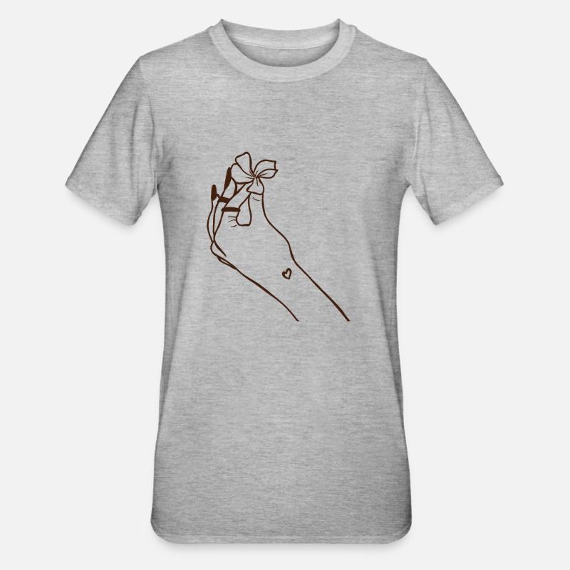 Hand mit Blüte - Unisex Polycotton T-Shirt - Grau meliert