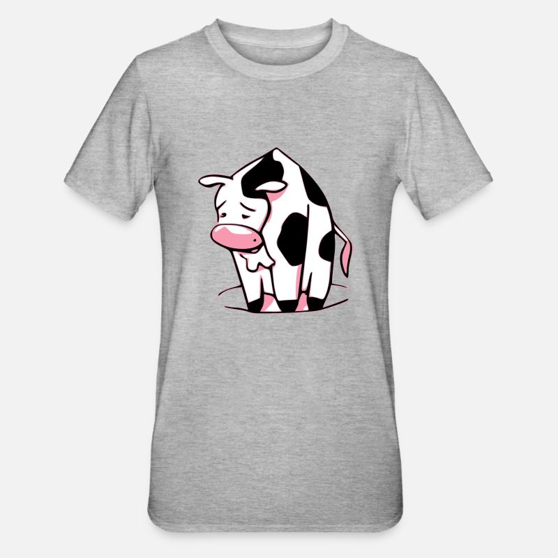 Douda la mucca triste - Maglietta unisex, mix cotone e poliestere - grigio melange