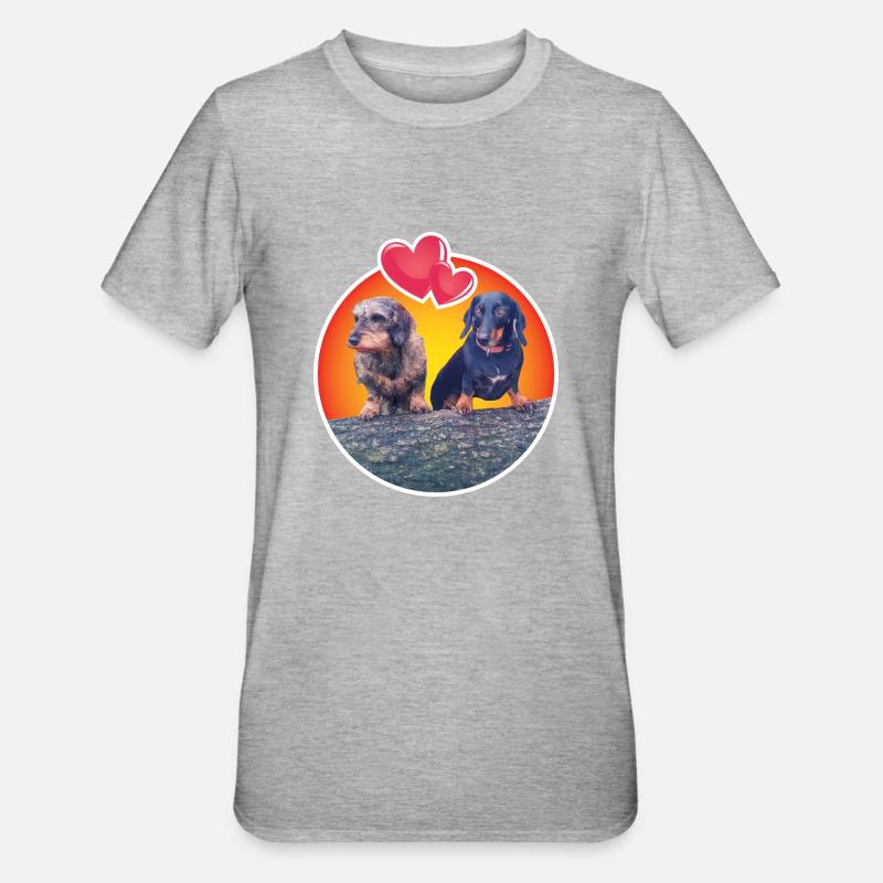 Liebenswerte Dackel - Unisex Polycotton T-Shirt - Grau meliert