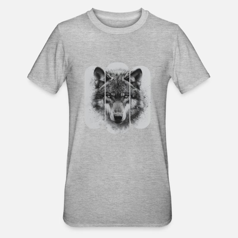 triptyque Loup noir et blanc - T-shirt polycoton Unisexe - gris chiné