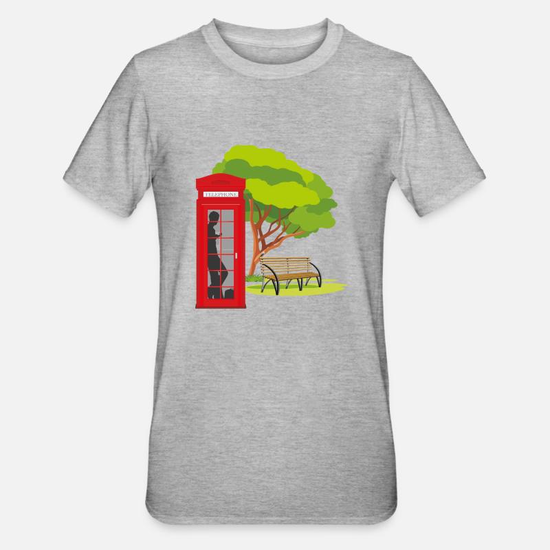 Cabine téléphonique dans le parc - T-shirt polycoton Unisexe - gris chiné