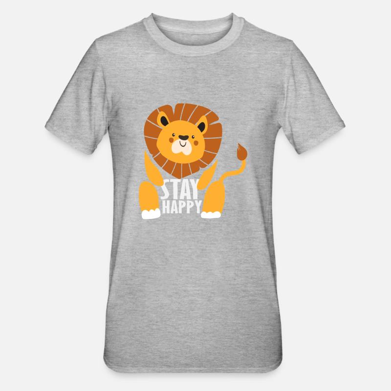 Reste heureux Lion - T-shirt polycoton Unisexe - gris chiné