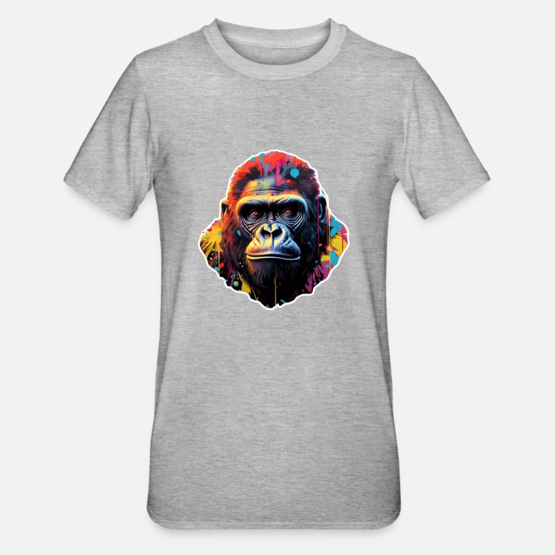 Gorillakopf psychedelisch - Unisex Polycotton T-Shirt - Grau meliert