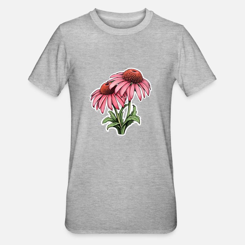 Échinacée 2 Fleurs - T-shirt polycoton Unisexe - gris chiné