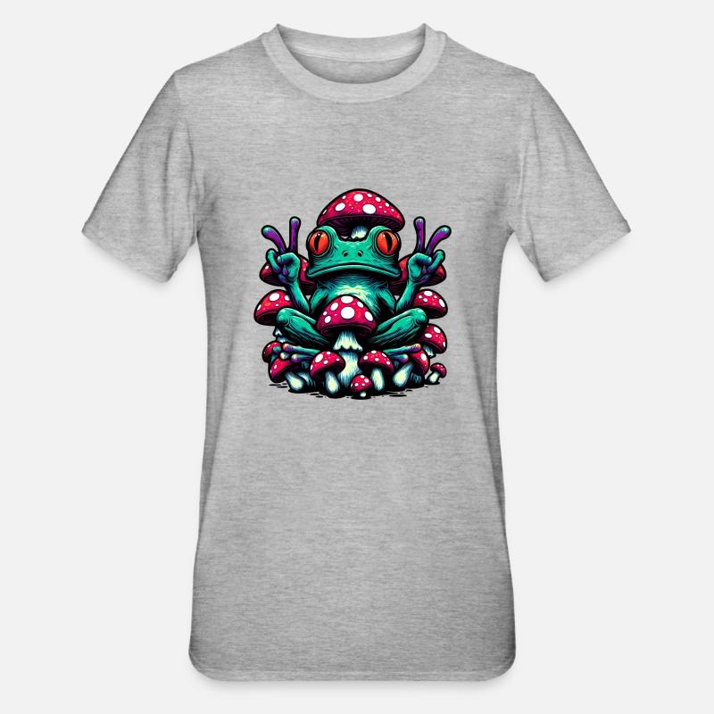 Frog with toadstool - Unisex Polycotton T-Shirt - heather grey