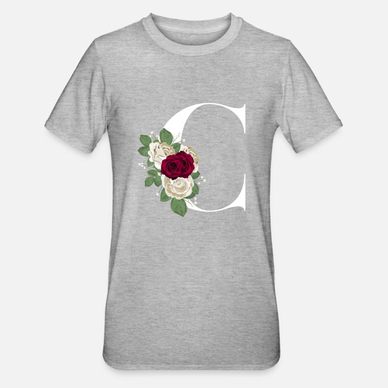 lettre C fleuris - T-shirt polycoton Unisexe - gris chiné