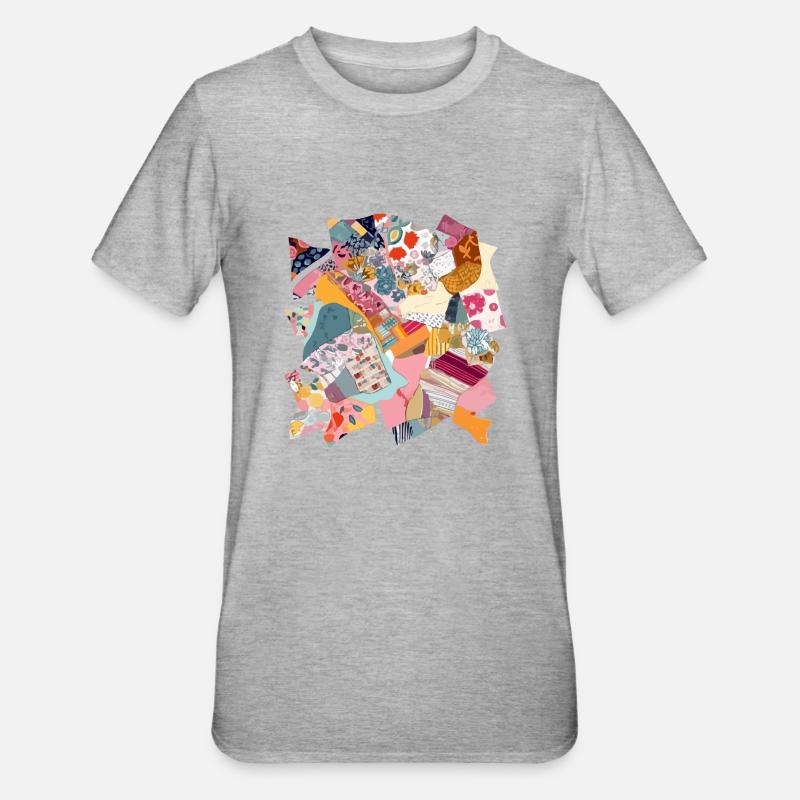 Stoff-Patchwork Nr. 2 - Unisex Polycotton T-Shirt - Grau meliert