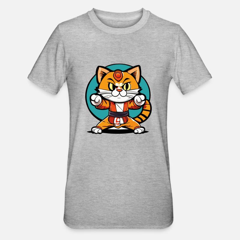 Ninja Katze Karate Kitty - Unisex Polycotton T-Shirt - Grau meliert
