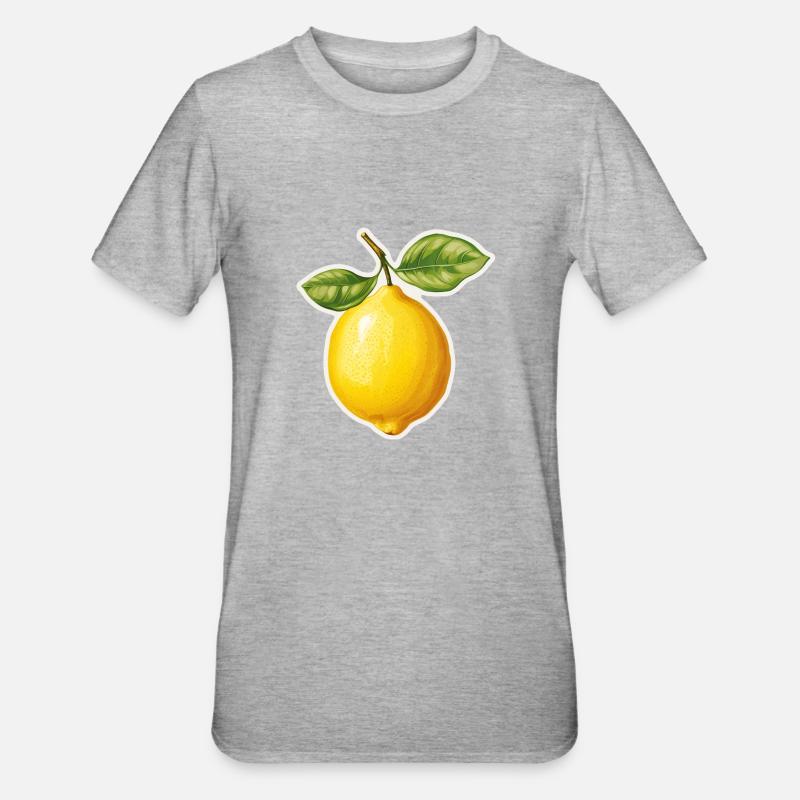 Lemon with 2 leaves - Unisex Polycotton T-Shirt - heather grey
