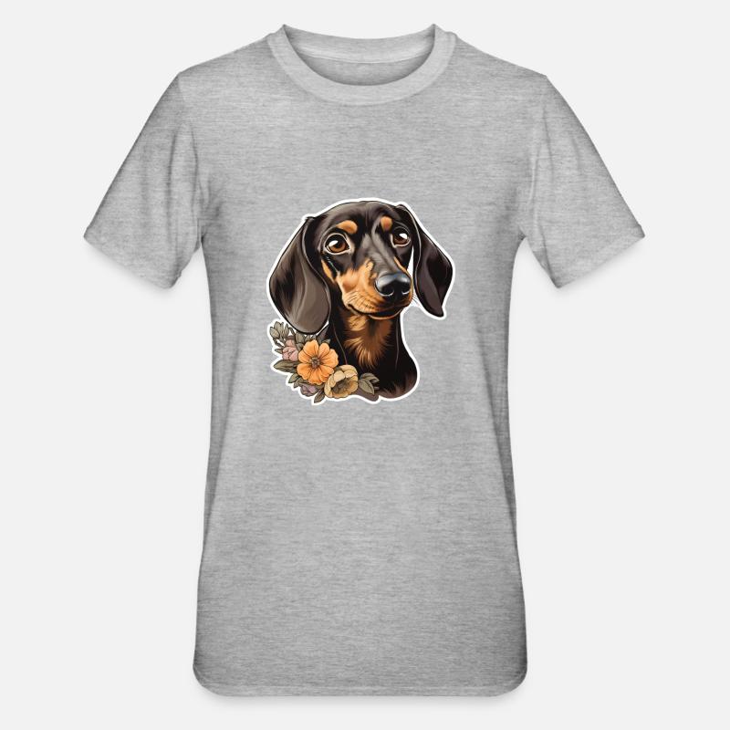 Teckel Tête de teckel - T-shirt polycoton Unisexe - gris chiné