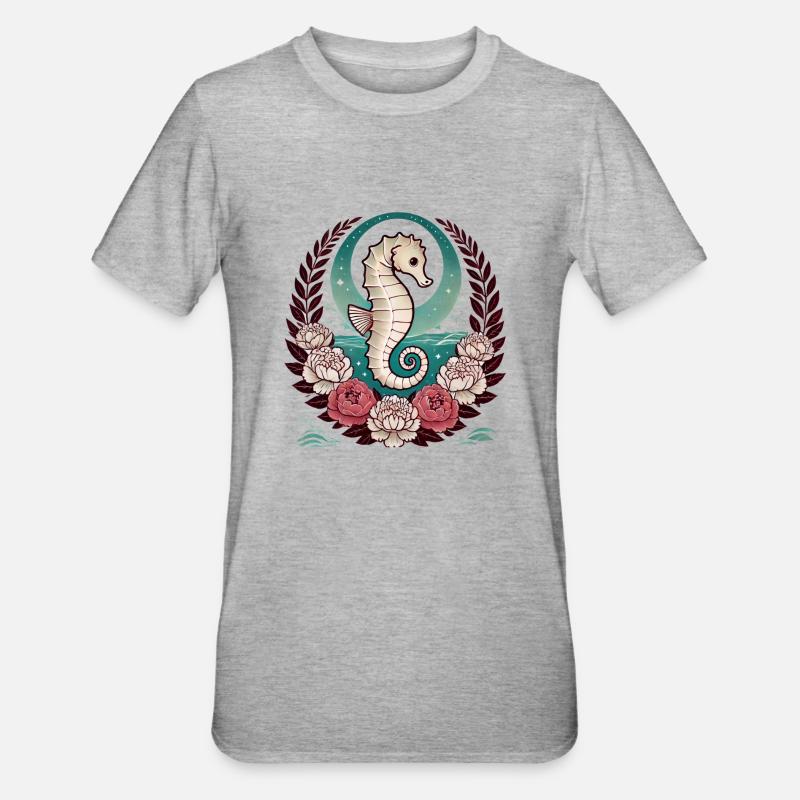 Retro Seepferdchen - Unisex Polycotton T-Shirt - Grau meliert