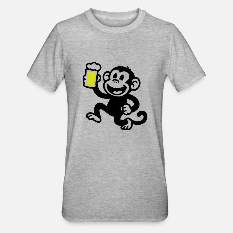 Affe Bier Witzig - Unisex Polycotton T-Shirt - Grau meliert