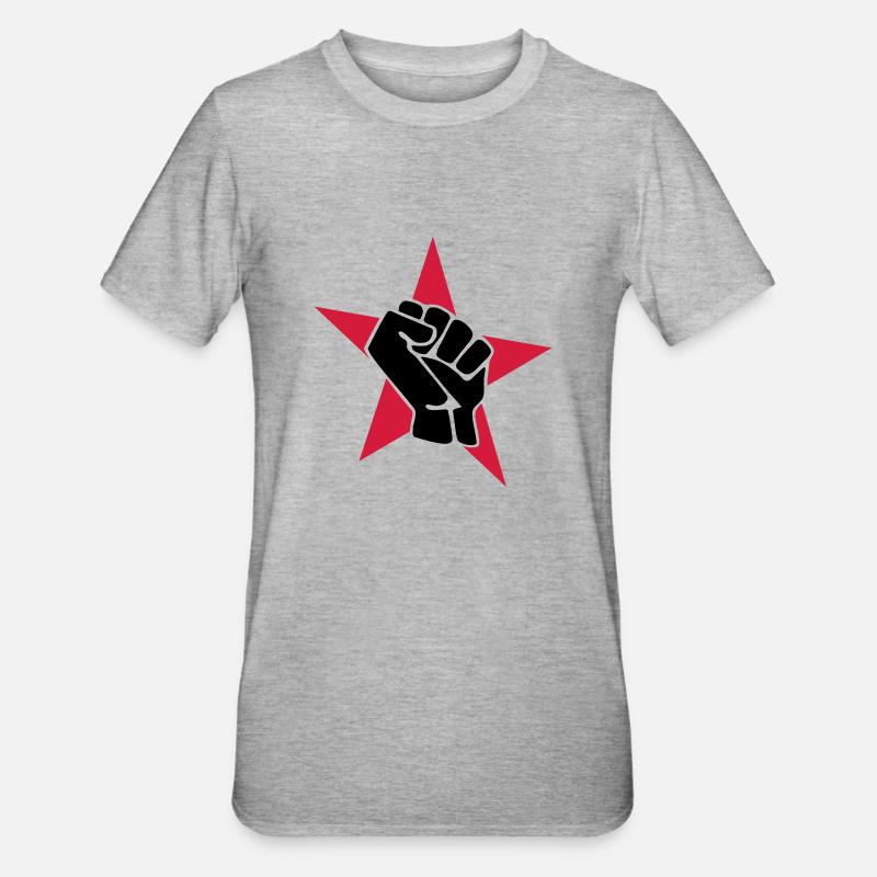 Roter Stern mit Faust - Unisex Polycotton T-Shirt - Grau meliert