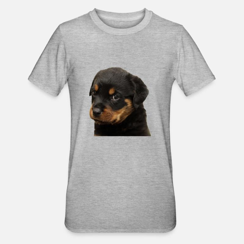 Mignon rottweiler chiot avec de grands yeux - T-shirt polycoton Unisexe - gris chiné