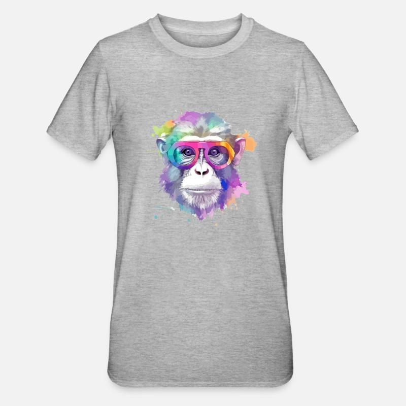 Koki der Schimpanse - Unisex Polycotton T-Shirt - Grau meliert