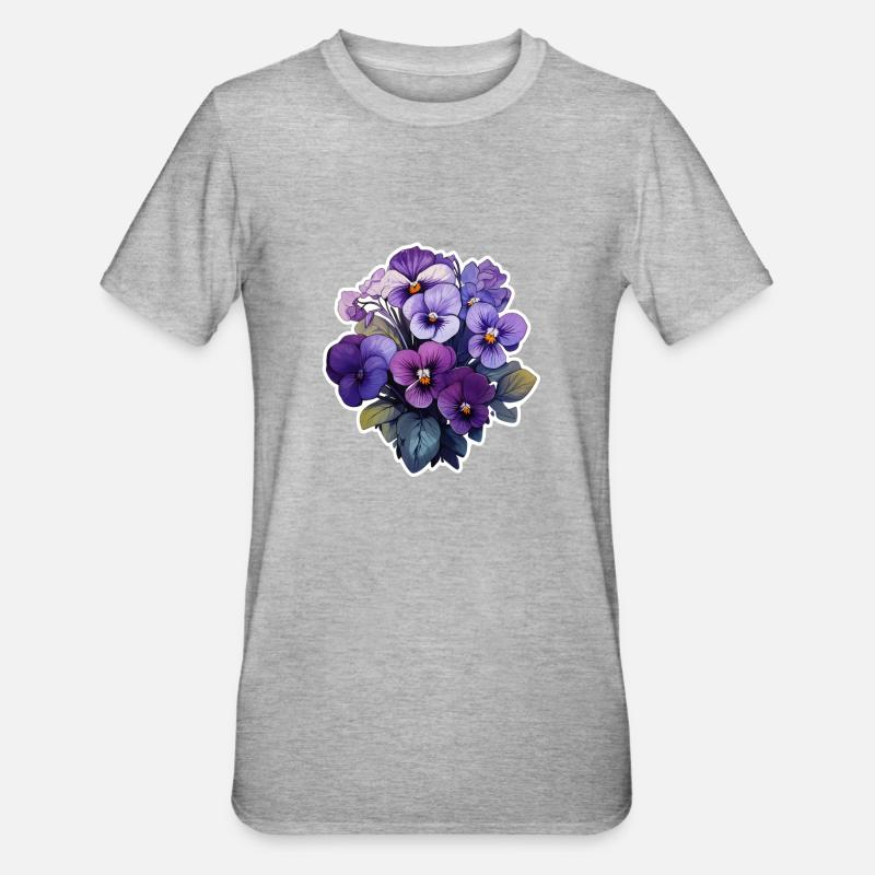 Pensée beaucoup de fleurs - T-shirt polycoton Unisexe - gris chiné