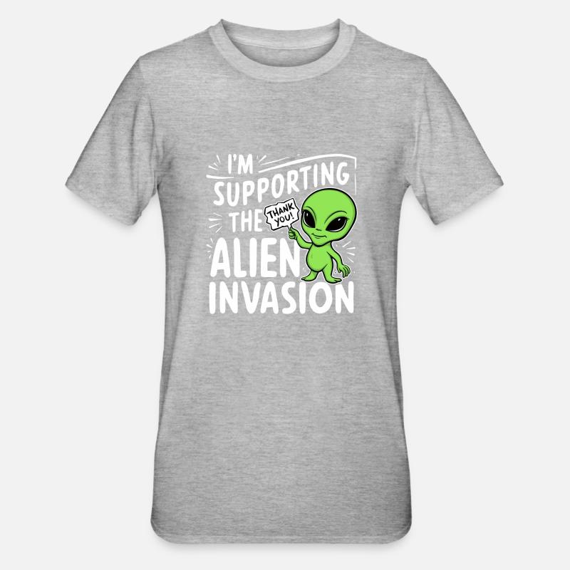 invasion extra terrestre - humour - T-shirt polycoton Unisexe - gris chiné
